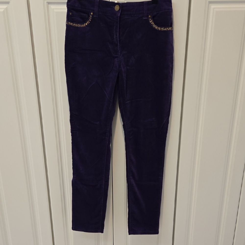 Chico's Velvet Skinny Jeans with Gold Chain Pocket Trim - Purple